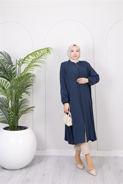 Kolları Düğme Detaylı Basic Kap | Mavi