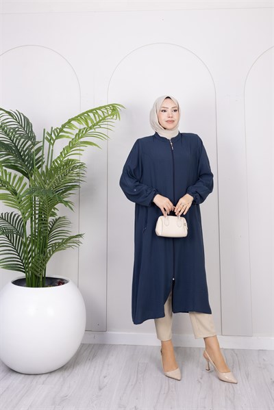 Kolları Düğme Detaylı Basic Kap | Mavi