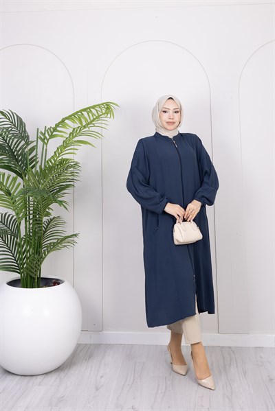 Kolları Düğme Detaylı Basic Kap | Mavi