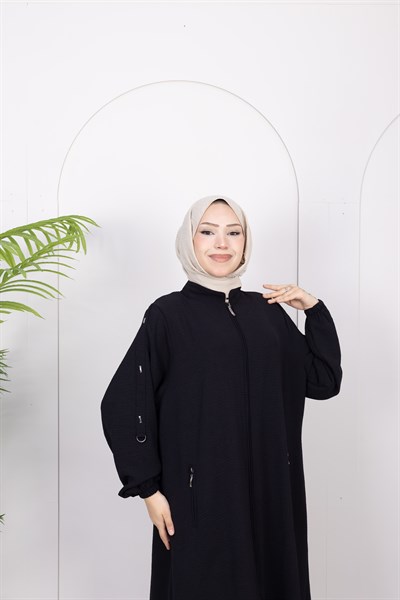 Kolları Taş Detaylı Kap | Siyah