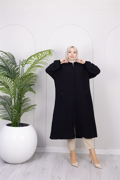 Kolları Taş Detaylı Kap | Siyah