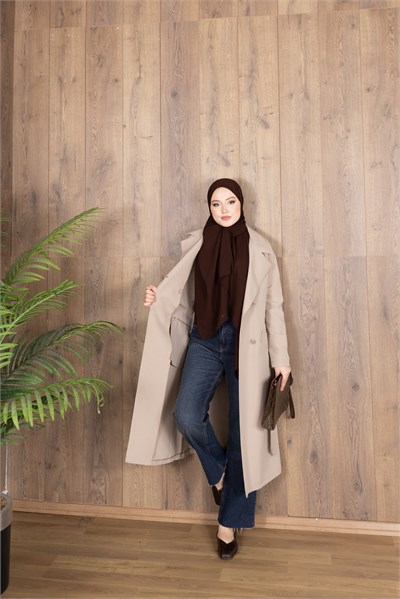 Kuşak Detaylı Kısa Trençkot | Bej