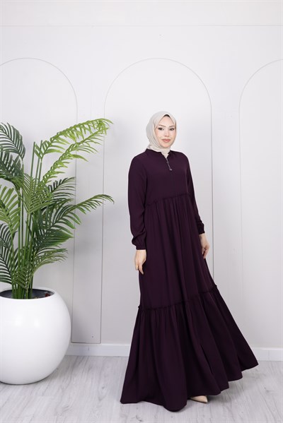 Soft Büzgü Detay Ferace | Mürdüm