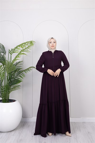 Soft Büzgü Detay Ferace | Mürdüm