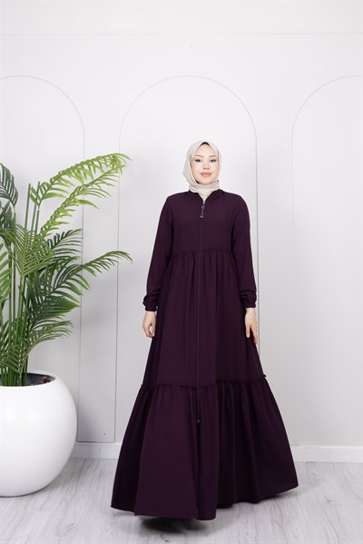Soft Büzgü Detay Ferace | Mürdüm