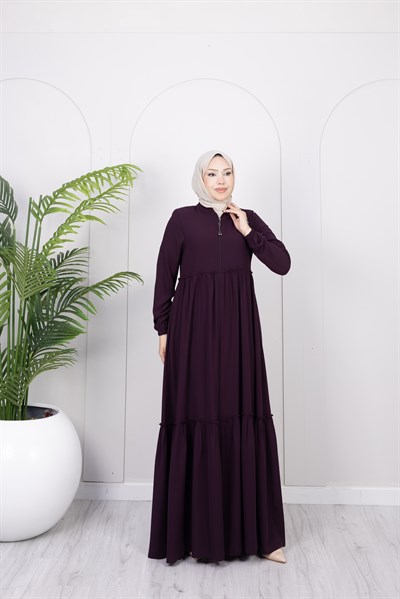 Soft Büzgü Detay Ferace | Mürdüm