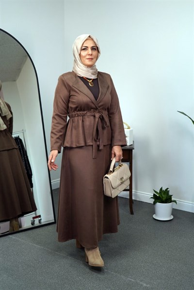 SHENAY Nubuk Etekli Takım - Kahverengi