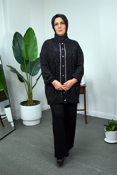 SHENAY Taş Desenli İkili Takım - Siyah