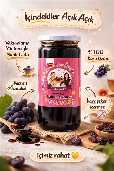 ŞEKERSİZ ÜZÜM PEKMEZİ 500 ML (PESTİSİT ANALİZLİ-KORUYUCU İÇERMEZ)