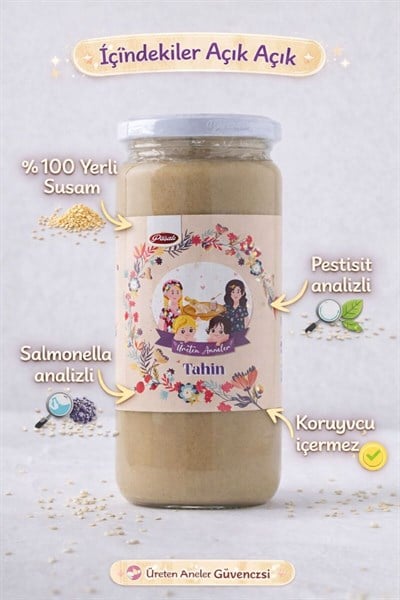 TEK KAVRULMUŞ TAHİN 500 ML ( SALMONELLA-PESTİSİT ANALİZLİ -KORUYUCU İÇERMEZ)