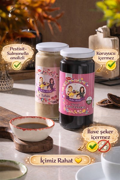 Tek Kavrulmuş Tahin - Şekersiz Üzüm Pekmezi 2’li 500 Er ml (PESTİSİT -SALMONELLA ANALİZLİ)