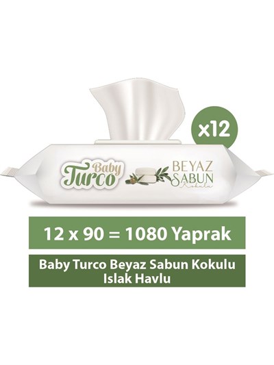 Baby Turco Beyaz Sabun Kokulu Islak Havlu 90'lı 12'li