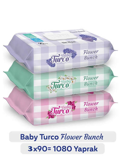 Baby Turco Flower Bunch Islak Havlu 3x90'lı 
