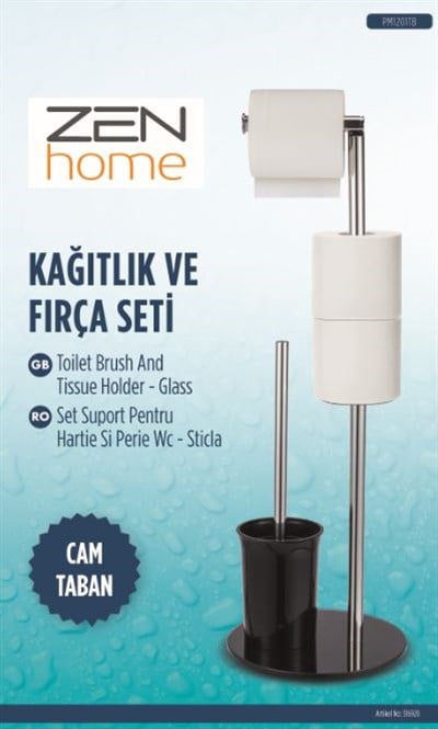 Zen Home Ayaklı Kağıtlık Ve Fırça Seti Cam - Pm1201Tb