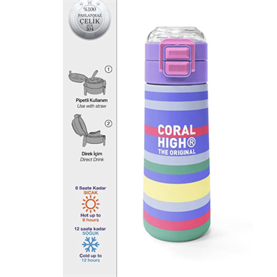Coral High Renkli Çizgili Çelik Termos 500 ml 