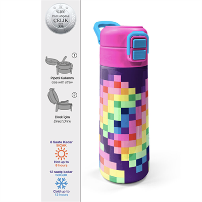 Coral High 38108 Pixel Kalp Desenli Çelik Termos 500 ml 