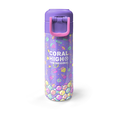 Coral High 38105 Mor Yeşil Ayıcık Desenli Çelik Termos 500 ml