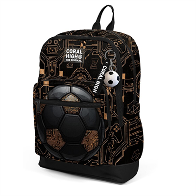 Coral High 33217 Futbol Desenli Siyah Sırt Çantası 