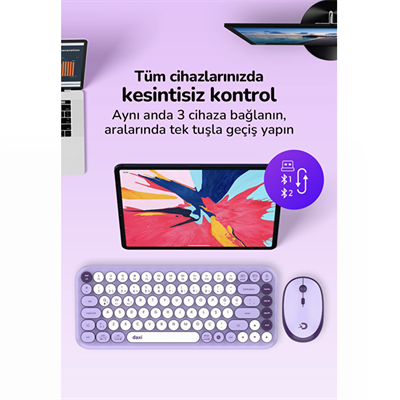 Daxi MK-340 Bluetooth Kablosuz Klavye Mouse Set Lavanta Retro