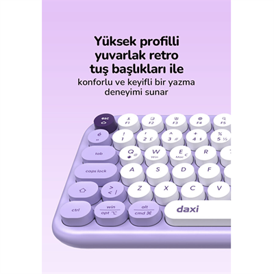 Daxi MK-340 Bluetooth Kablosuz Klavye Mouse Set Lavanta Retro