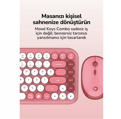 Daxi MK-340 Kablosuz Bluetooth Klavye Coral Pink Retro