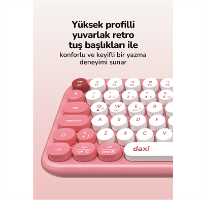 Daxi MK-340 Kablosuz Bluetooth Klavye Coral Pink Retro