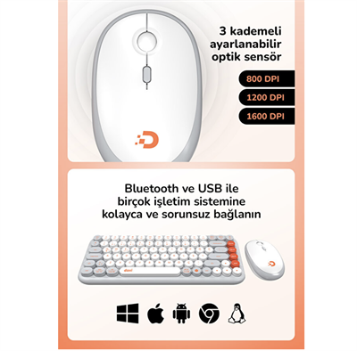 Daxi MK-340 Kablosuz Bluetooth Klavye Orange-Grey Retro
