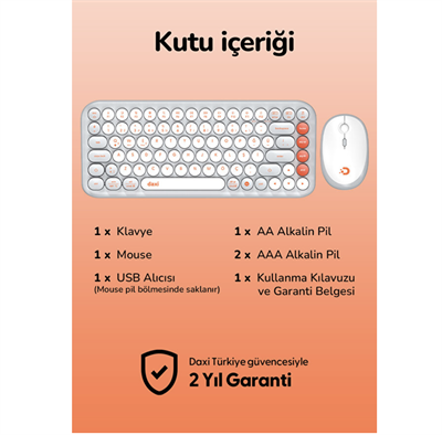 Daxi MK-340 Kablosuz Bluetooth Klavye Orange-Grey Retro
