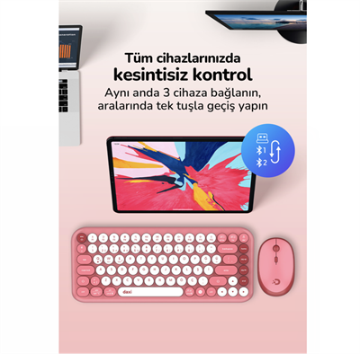 Daxi MK-340 Kablosuz Bluetooth Klavye Coral Pink Retro