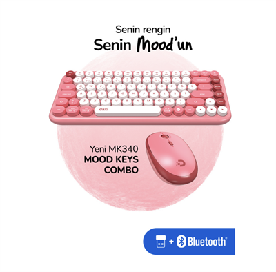 Daxi MK-340 Kablosuz Bluetooth Klavye Coral Pink Retro