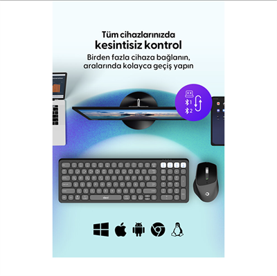 Daxi MK-390 Kablosuz Bluetooth/WiFi Klavye Set Retro Siyah