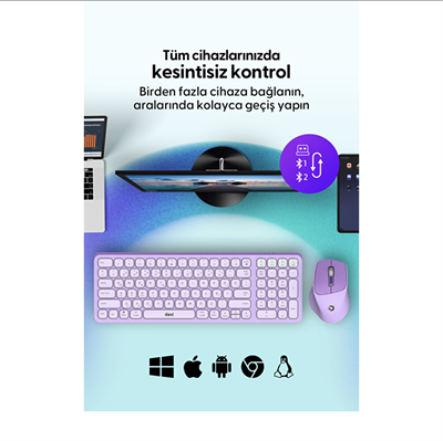 Daxi MK-390 Kablosuz Bluetooth/WiFi Klavye Set Retro Lavanta