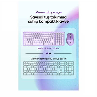Daxi MK-390 Kablosuz Bluetooth/WiFi Klavye Set Retro Lavanta