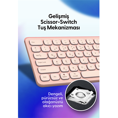 Daxi MK-390 Kablosuz Klavye Set Pembe Retro Tuş Bluetooth/WiFi 3 Cihaz