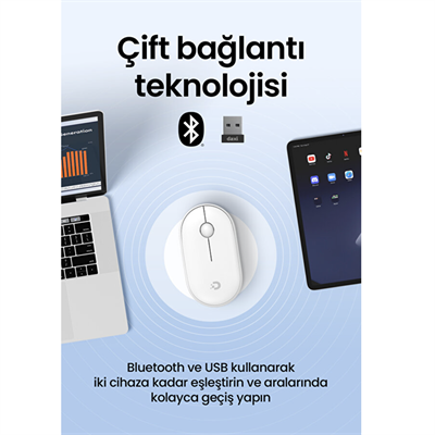 Daxi MX-300 Beyaz Bluetooth ve 2.4GHz Kablosuz Mouse