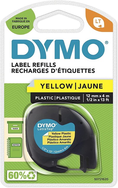 Dymo LetraTag Beyaz Kağıt Şerit (12mm X 4metre) Sarı