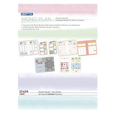 Gıpta Mono Plan 17x24 Spiralli Planner 96 Yaprak 