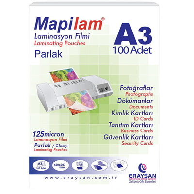 Mapilam A3 Laminasyon Filmi 125 mikron 100 adet  