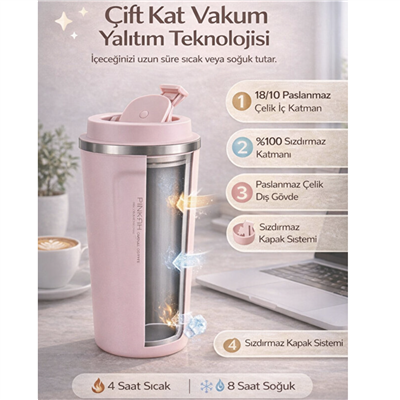 Pinkah 500 ML Termos Bardak Matara - Günlük Kullanım