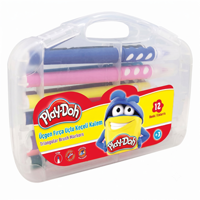 Play-Doh 12 Renk Üçgen Fırça Uçlu Keçeli Kalem PP Kutu Boya Seti