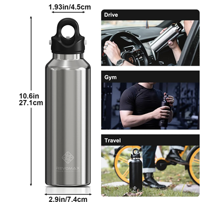 Revomax Çelik Matara Gri 900 Ml Paslanmaz Termos