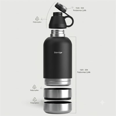 Stevig ST-212 1,9 LT Black 4 Multi Cup çelik termos 