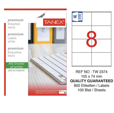 TANEX TW-2374 105*74.25 MM LAZER ETİKET 100 ADET