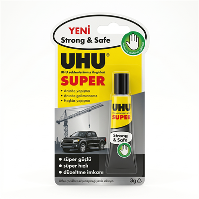 UHU Super Strong Safe Güçlü Yapıştırıcı 7 g Blister Hobi ve Tamir İçin