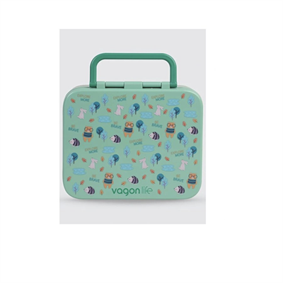 Vagonlife VGN-092 Yeşil Desenli 3 Bölmeli Lunchbox 1000 ml 