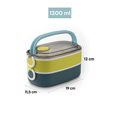 Vagonlife VGN-6729 Mavi Yeşil İki Katlı Çelik Lunchbox 900 ml