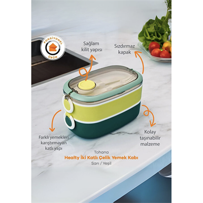 Vagonlife VGN-6729 Mavi Yeşil İki Katlı Çelik Lunchbox 900 ml