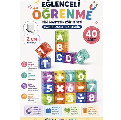 Vardem 40 Parça Manyetik Alfabe ve Rakam Blok Seti 2 cm 