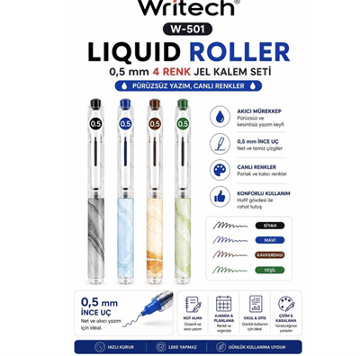Writech W-501 Liquid Roller 4 Renk 0.5 mm Kalem 4 LÜ