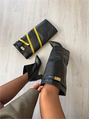 Siyah Tak Çıkar Tozluk Detay Xl Baldır Çizme 
